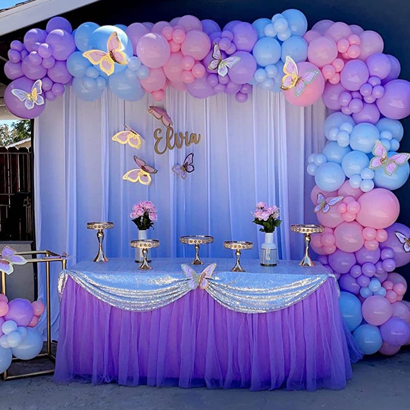 Suppromo 6ft Purple Table Skirt for Baby Shower Girl Tulle Tutu Table Skirt Rectangle Purple Table Cloth for Parties Butterfly Mermaid Birthday Wedding Cake Dessert Desk Skirt Decorations - Image 3